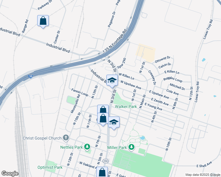 map of restaurants, bars, coffee shops, grocery stores, and more near 406 West Zenith Avenue in Temple