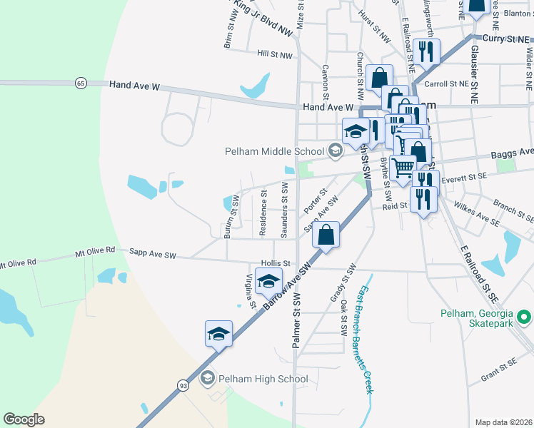 map of restaurants, bars, coffee shops, grocery stores, and more near 304 Residence Street in Pelham