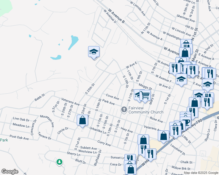 map of restaurants, bars, coffee shops, grocery stores, and more near 703 South 19th Street in Copperas Cove