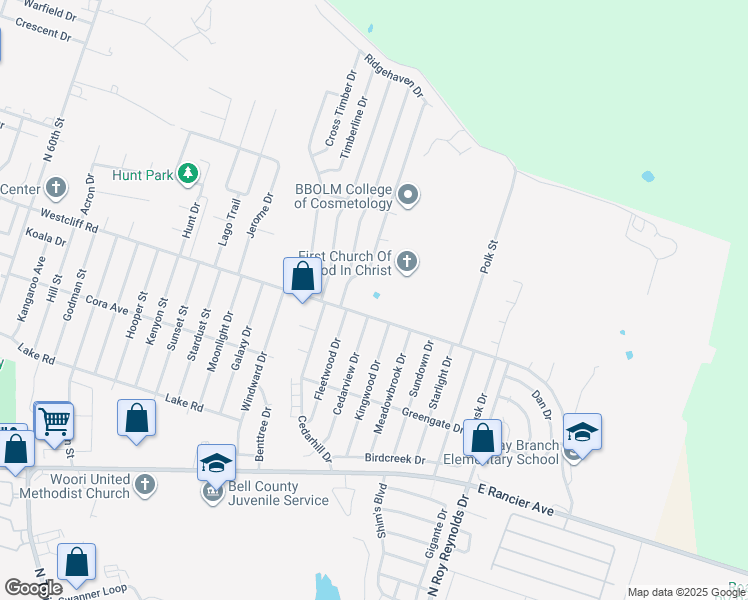 map of restaurants, bars, coffee shops, grocery stores, and more near 5103 Westcliff Road in Killeen