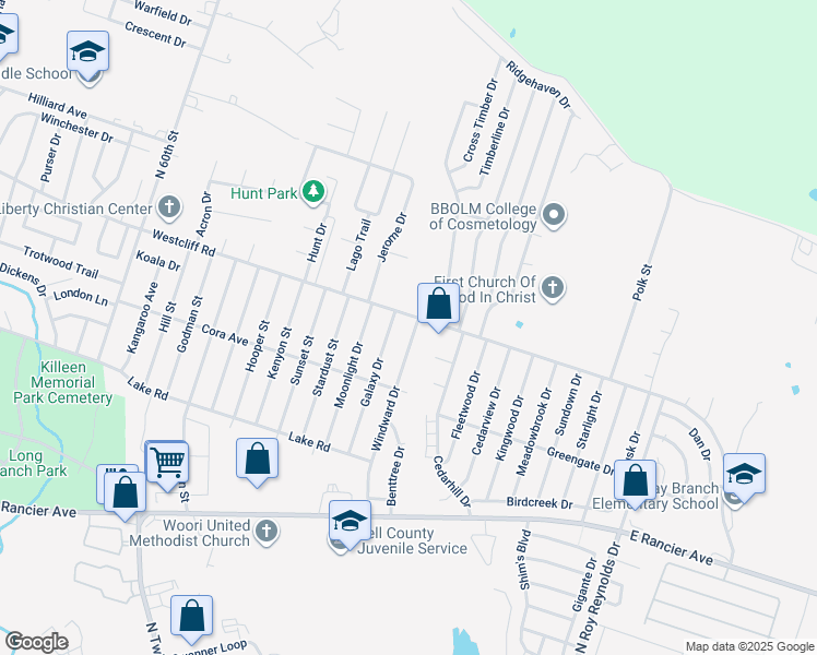 map of restaurants, bars, coffee shops, grocery stores, and more near 2009 Windward Drive in Killeen