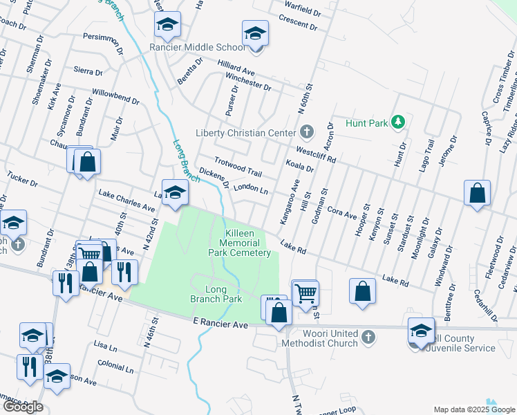 map of restaurants, bars, coffee shops, grocery stores, and more near 1709 North 60th Street in Killeen