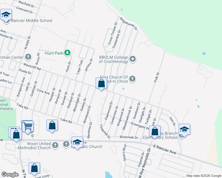 map of restaurants, bars, coffee shops, grocery stores, and more near 2105 Schwertner Drive in Killeen