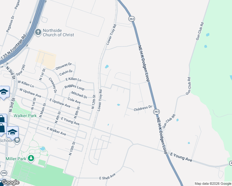 map of restaurants, bars, coffee shops, grocery stores, and more near 2915 Lower Troy Road in Temple