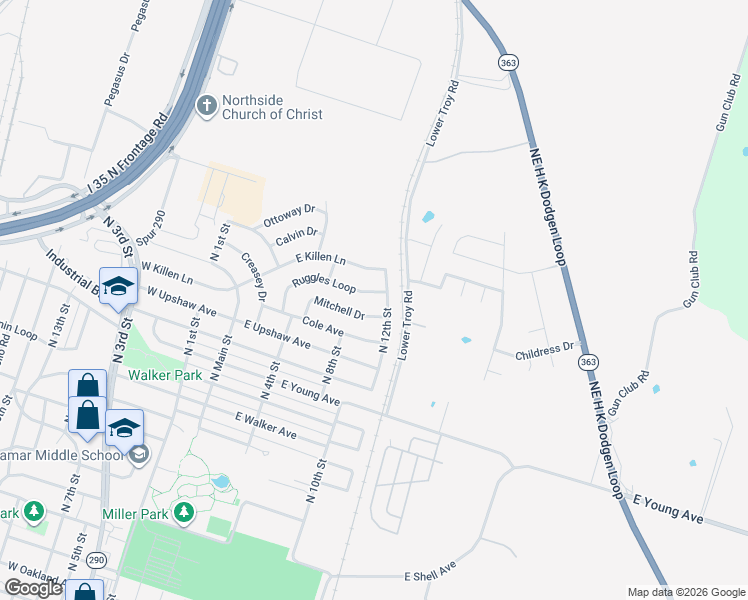 map of restaurants, bars, coffee shops, grocery stores, and more near 309 Mitchell Drive in Temple