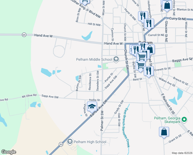 map of restaurants, bars, coffee shops, grocery stores, and more near 304 Residence Street in Pelham