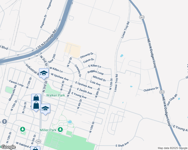 map of restaurants, bars, coffee shops, grocery stores, and more near 106 Ruggles Loop in Temple