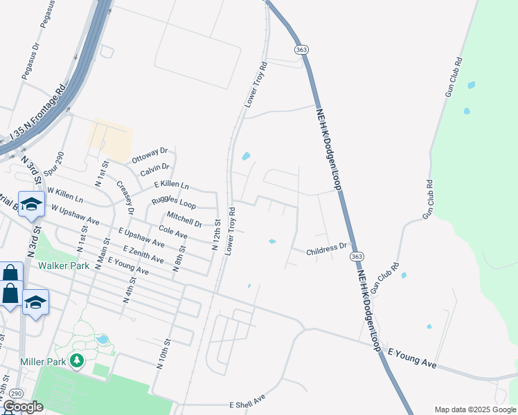 map of restaurants, bars, coffee shops, grocery stores, and more near 3131 Lower Troy Road in Temple