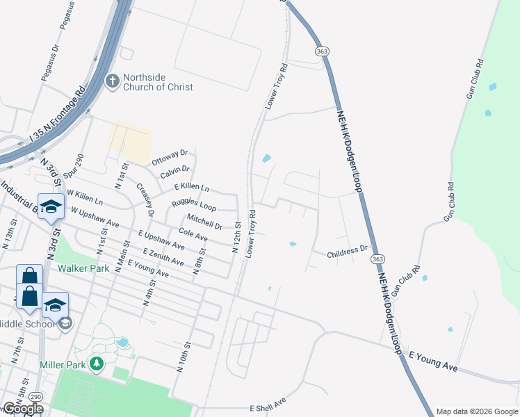 map of restaurants, bars, coffee shops, grocery stores, and more near 3113 North 12th Street in Temple