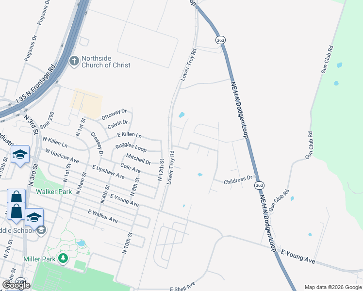 map of restaurants, bars, coffee shops, grocery stores, and more near 3113 North 12th Street in Temple