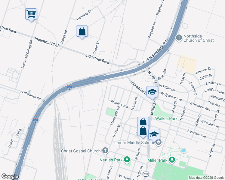 map of restaurants, bars, coffee shops, grocery stores, and more near 934 Fannin Loop in Temple