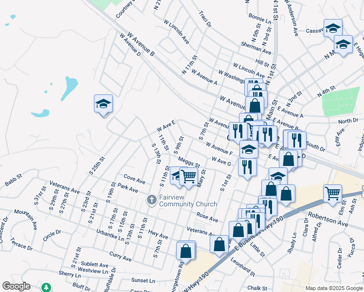 map of restaurants, bars, coffee shops, grocery stores, and more near 509 South 9th Street in Copperas Cove