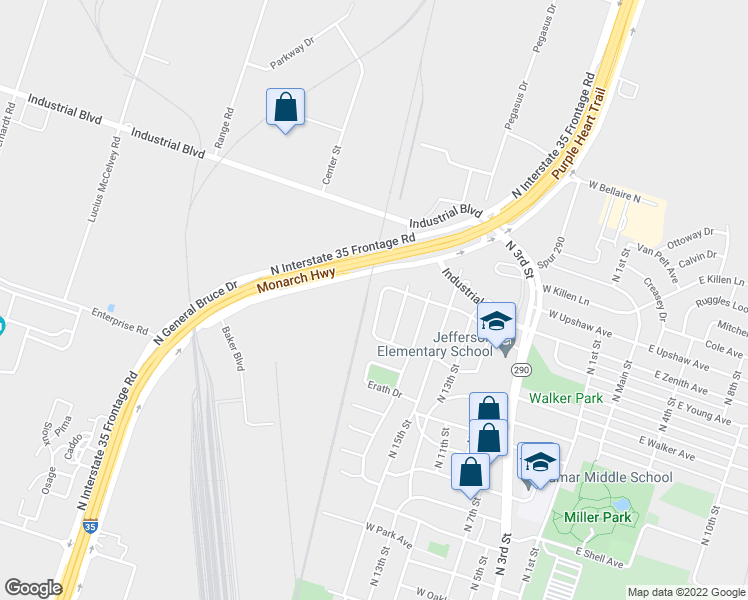 map of restaurants, bars, coffee shops, grocery stores, and more near 934 Fannin Loop in Temple