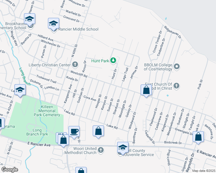 map of restaurants, bars, coffee shops, grocery stores, and more near 2007 Kenyon Street in Killeen