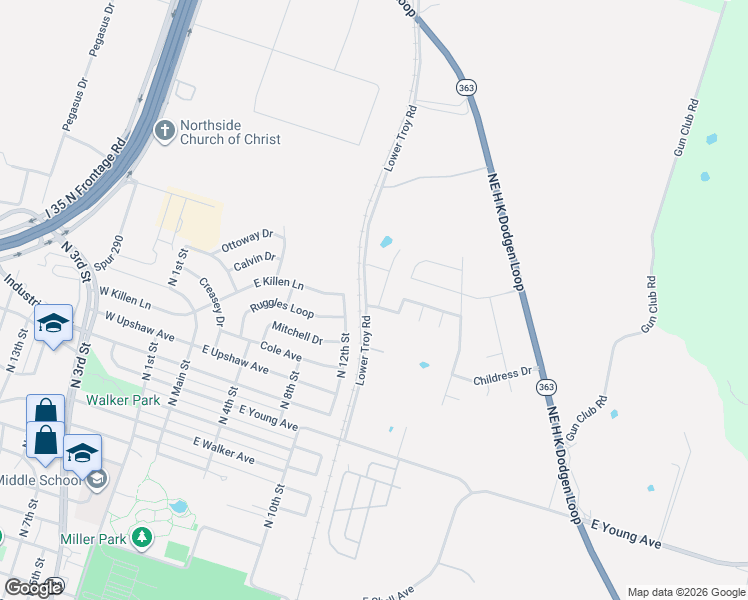 map of restaurants, bars, coffee shops, grocery stores, and more near 3113 North 12th Street in Temple