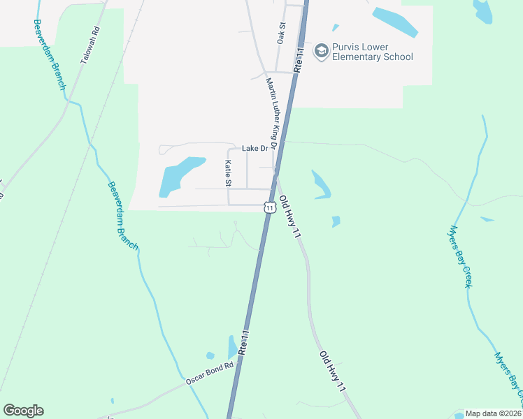 map of restaurants, bars, coffee shops, grocery stores, and more near 7 Duke Ave in Purvis