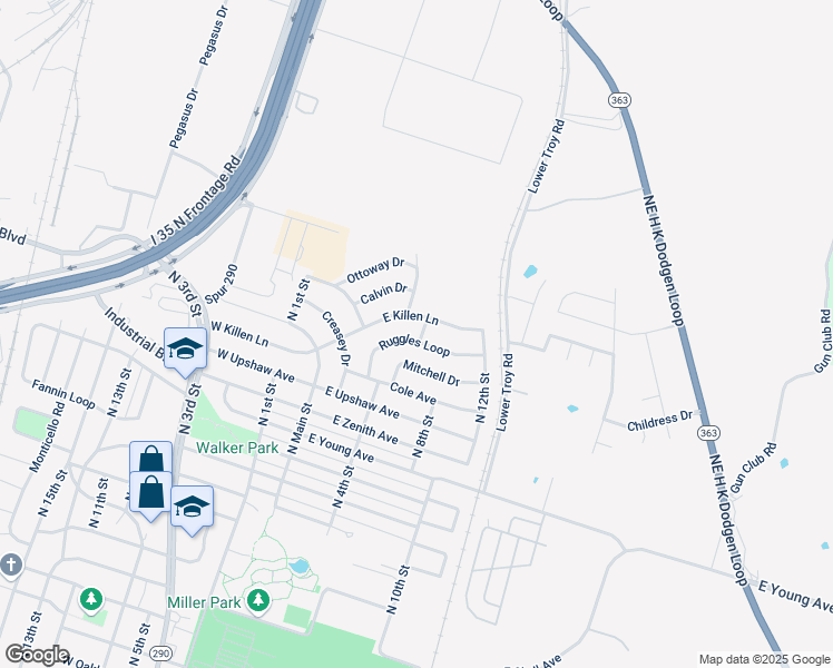 map of restaurants, bars, coffee shops, grocery stores, and more near 106 Ruggles Loop in Temple