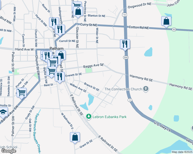 map of restaurants, bars, coffee shops, grocery stores, and more near 305 Ab Everett Street in Pelham