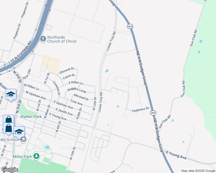 map of restaurants, bars, coffee shops, grocery stores, and more near 3113 North 12th Street in Temple