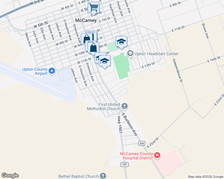 map of restaurants, bars, coffee shops, grocery stores, and more near 1308-1398 Ranch Road 305 in McCamey
