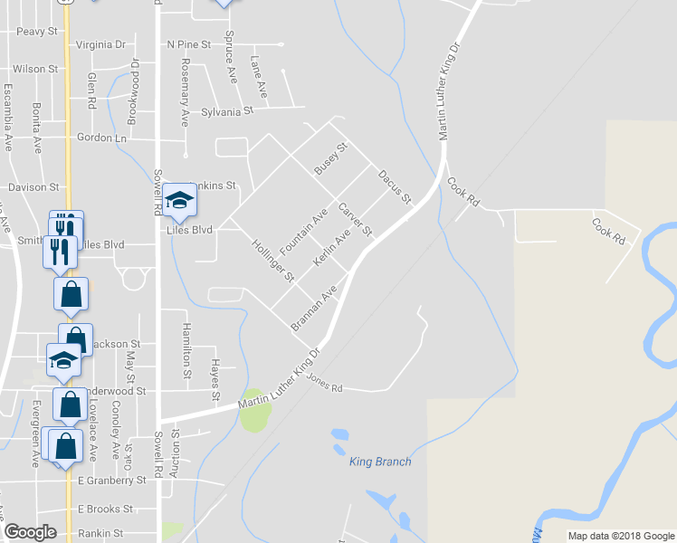 map of restaurants, bars, coffee shops, grocery stores, and more near 1139 Brannan Avenue in Brewton