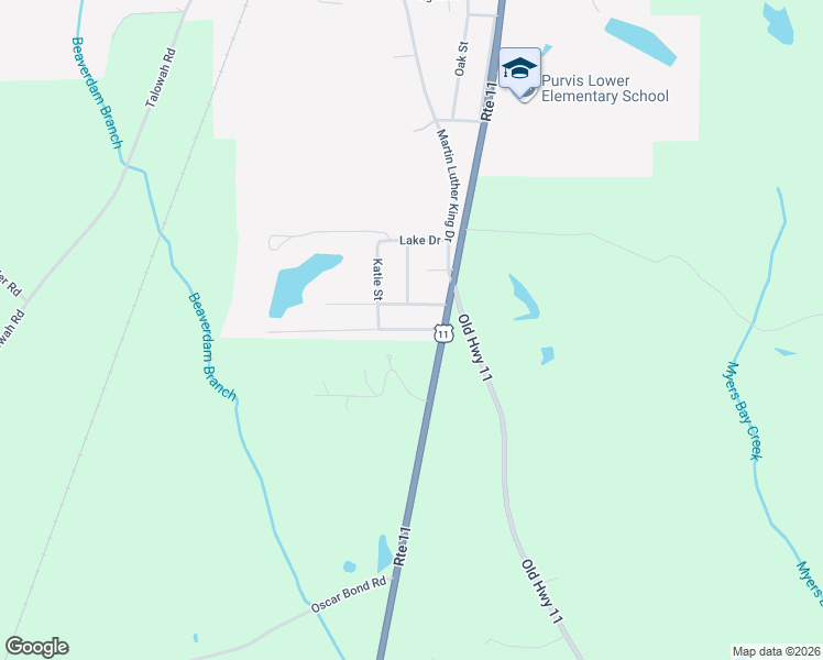 map of restaurants, bars, coffee shops, grocery stores, and more near 7 Duke Ave in Purvis