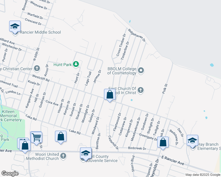 map of restaurants, bars, coffee shops, grocery stores, and more near 2111 Caprice Drive in Killeen