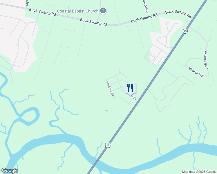 map of restaurants, bars, coffee shops, grocery stores, and more near 125 Madeira Drive in Brunswick