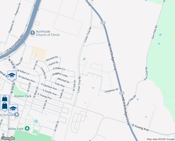 map of restaurants, bars, coffee shops, grocery stores, and more near 3113 North 12th Street in Temple