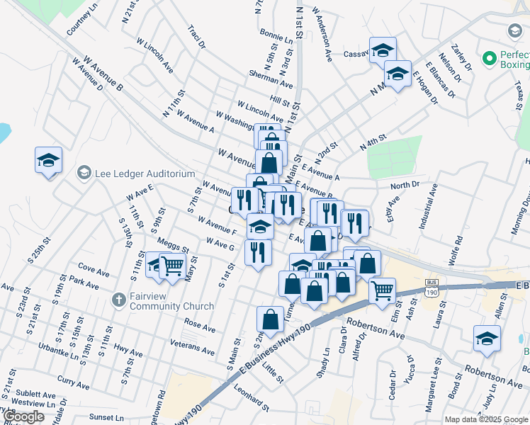 map of restaurants, bars, coffee shops, grocery stores, and more near 111 West Avenue D in Copperas Cove