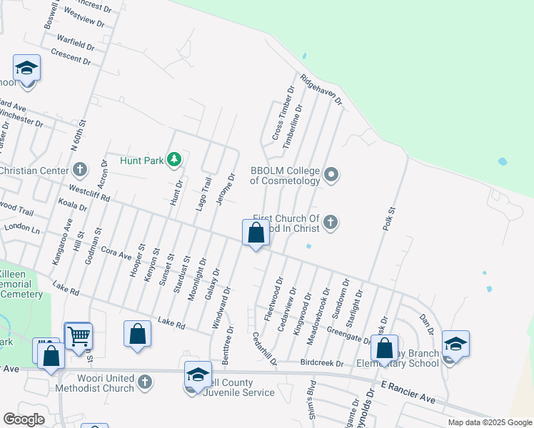map of restaurants, bars, coffee shops, grocery stores, and more near 2111 Caprice Drive in Killeen