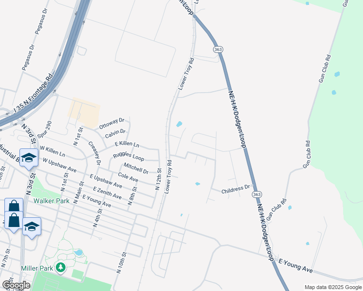 map of restaurants, bars, coffee shops, grocery stores, and more near 3113 North 12th Street in Temple