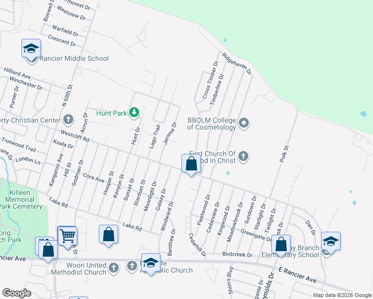 map of restaurants, bars, coffee shops, grocery stores, and more near 2111 Caprice Drive in Killeen