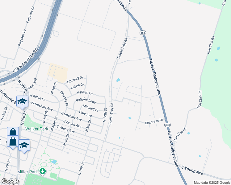 map of restaurants, bars, coffee shops, grocery stores, and more near 3113 North 12th Street in Temple