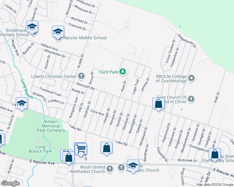 map of restaurants, bars, coffee shops, grocery stores, and more near 4503 Westcliff Road in Killeen