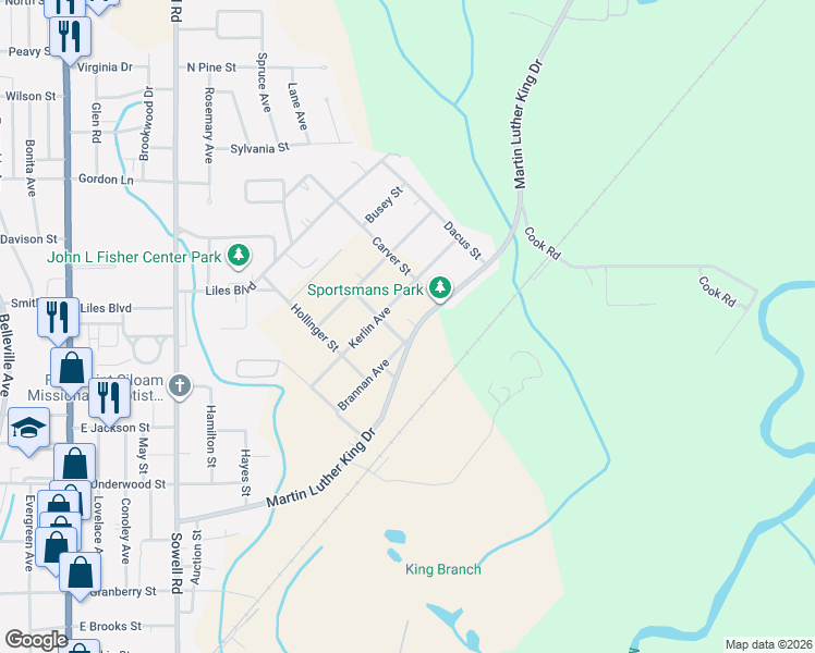 map of restaurants, bars, coffee shops, grocery stores, and more near 1139 Brannan Avenue in Brewton