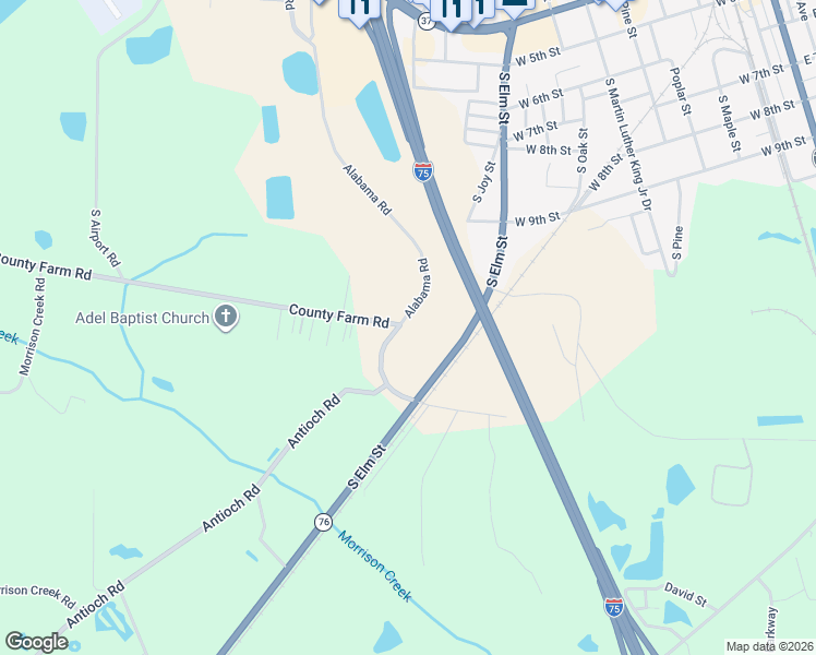map of restaurants, bars, coffee shops, grocery stores, and more near Alabama Road in Adel