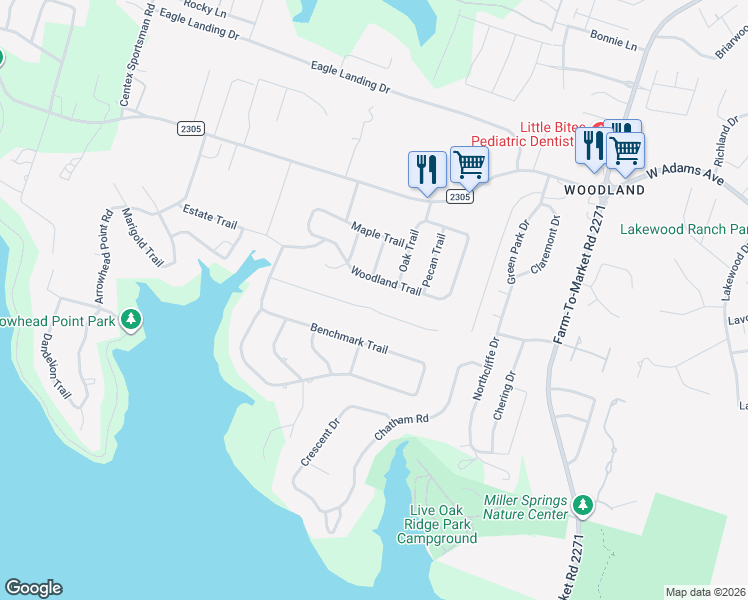 map of restaurants, bars, coffee shops, grocery stores, and more near 189 Woodland Trail in Belton