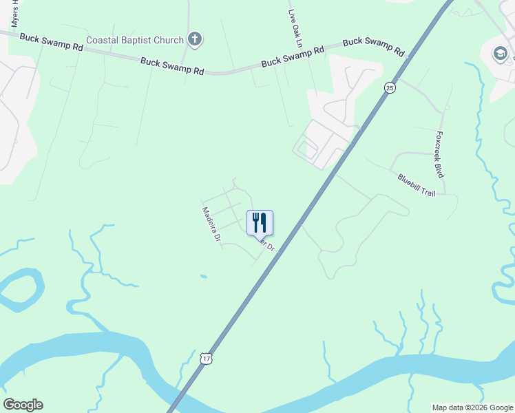 map of restaurants, bars, coffee shops, grocery stores, and more near 148 Clearwater Drive in Brunswick