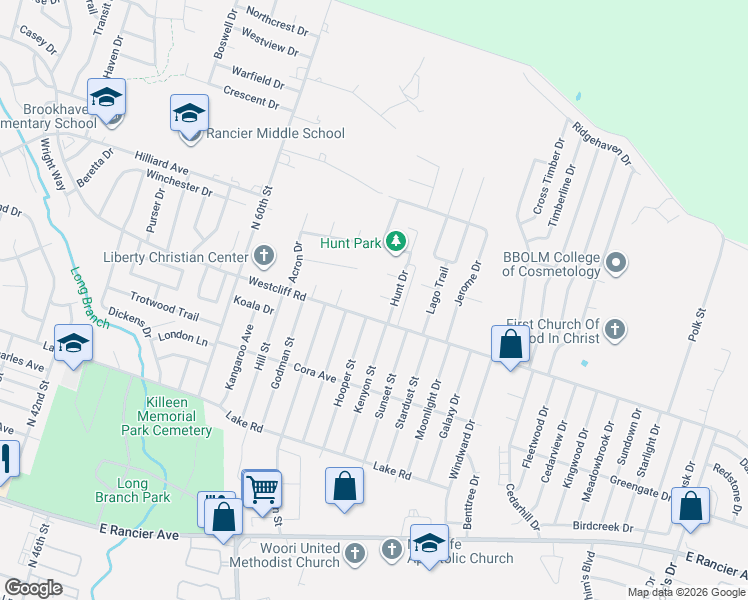 map of restaurants, bars, coffee shops, grocery stores, and more near 4502 Hunt Circle in Killeen