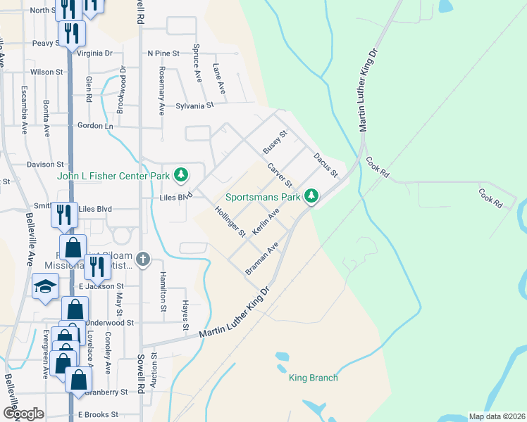 map of restaurants, bars, coffee shops, grocery stores, and more near 726 Travis Street in Brewton