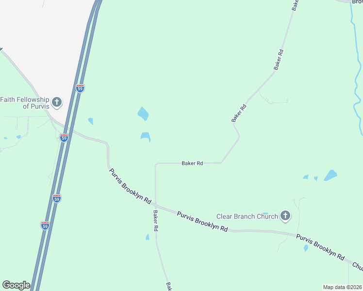 map of restaurants, bars, coffee shops, grocery stores, and more near 525 Baker Road in Purvis