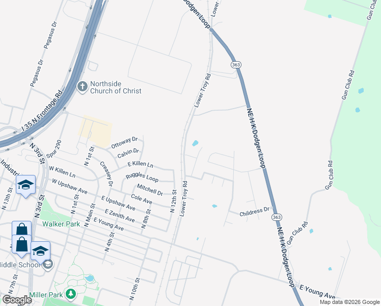 map of restaurants, bars, coffee shops, grocery stores, and more near 3236 Lower Troy Road in Temple