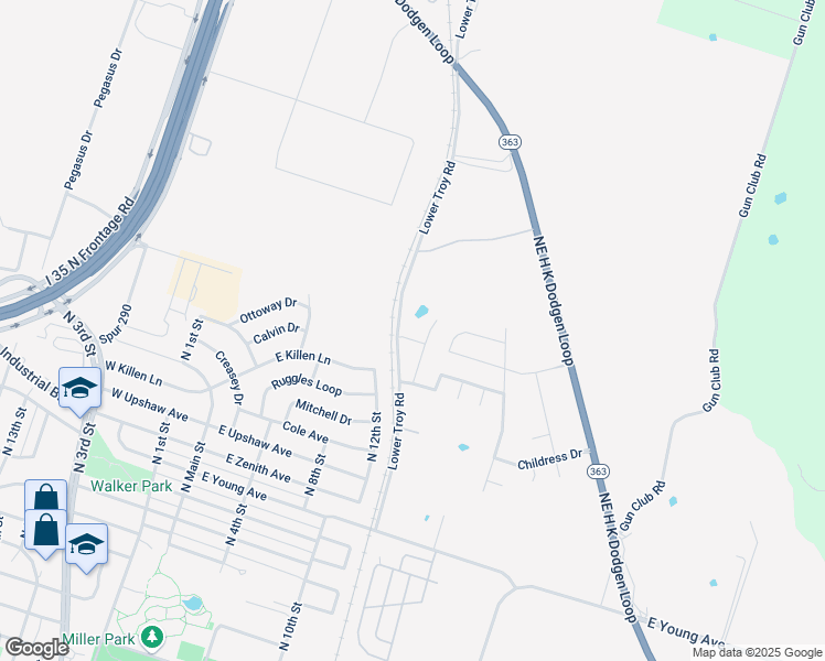 map of restaurants, bars, coffee shops, grocery stores, and more near 3236 Lower Troy Road in Temple