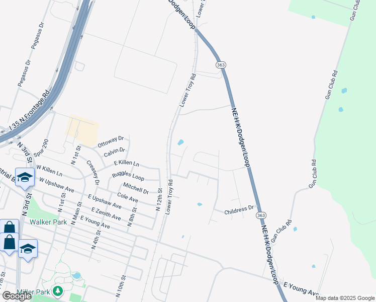 map of restaurants, bars, coffee shops, grocery stores, and more near 3236 Lower Troy Road in Temple