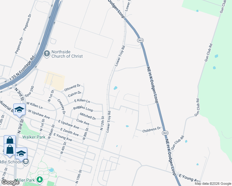 map of restaurants, bars, coffee shops, grocery stores, and more near 3236 Lower Troy Road in Temple