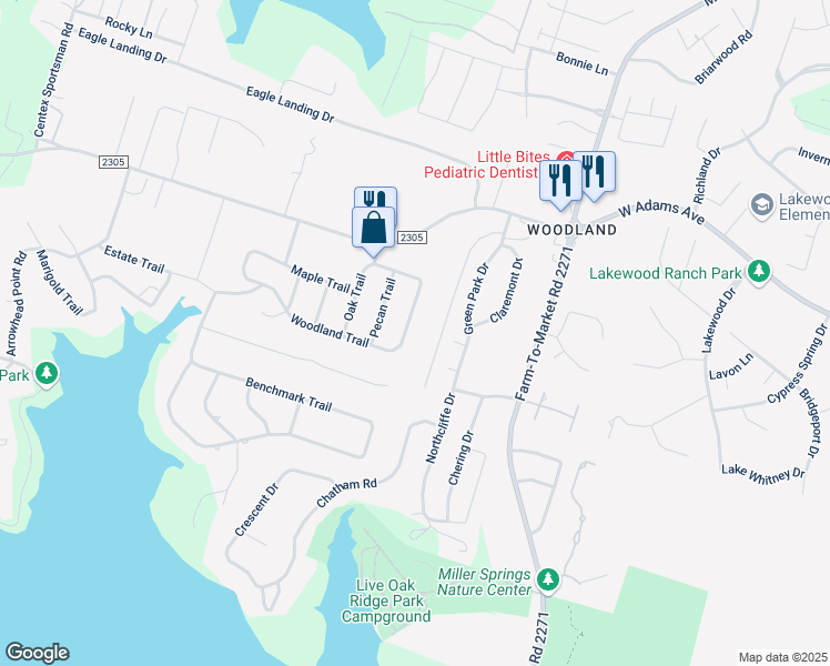 map of restaurants, bars, coffee shops, grocery stores, and more near 87 Woodland Trail in Belton