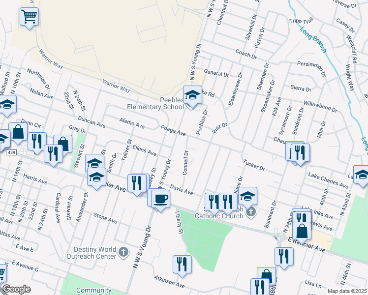 map of restaurants, bars, coffee shops, grocery stores, and more near 1411 Connell Drive in Killeen