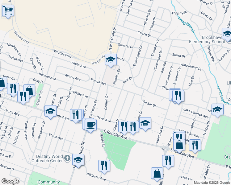 map of restaurants, bars, coffee shops, grocery stores, and more near 2311 Debra Cir in Killeen