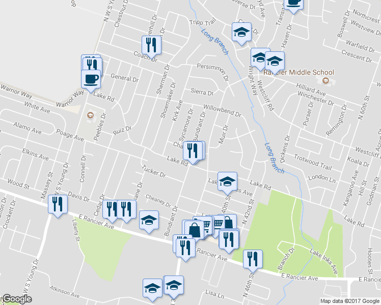map of restaurants, bars, coffee shops, grocery stores, and more near 2916 Chaucer Drive in Killeen